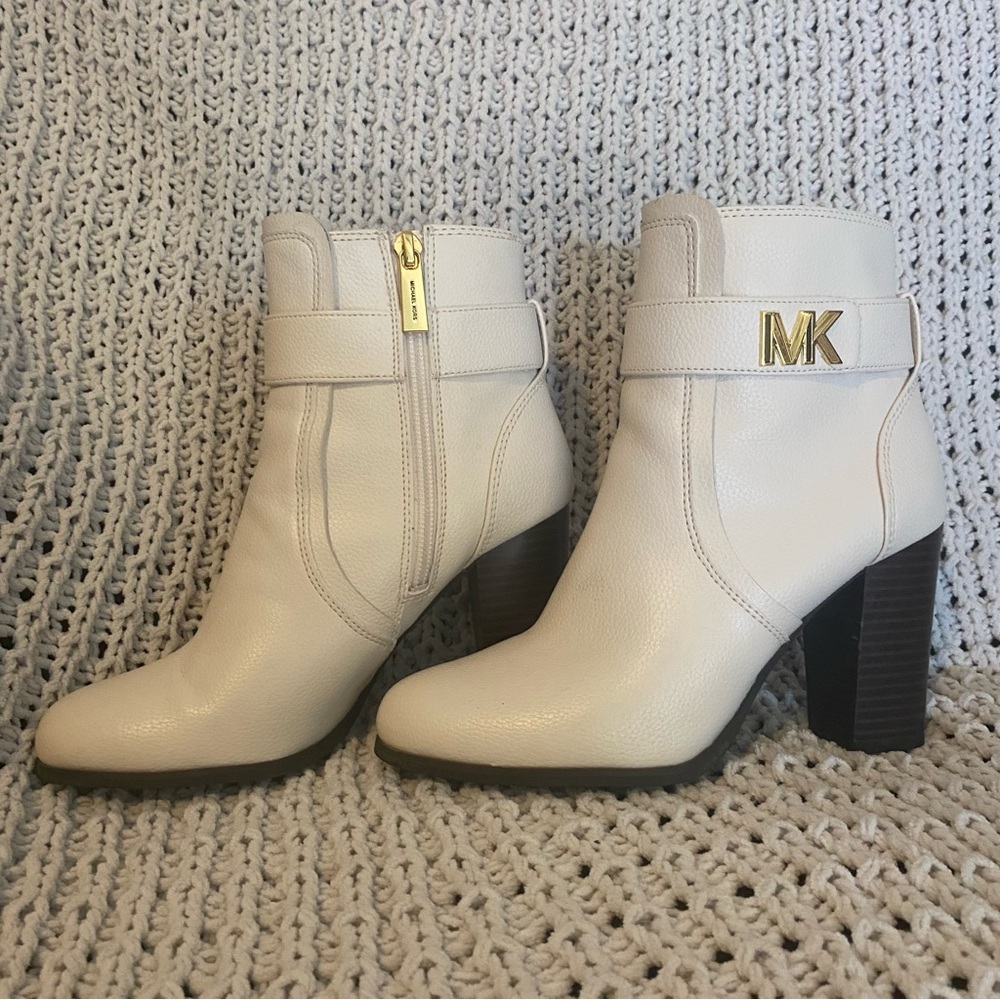 Michael Kors Cream Ankle Booties with Gold Accent